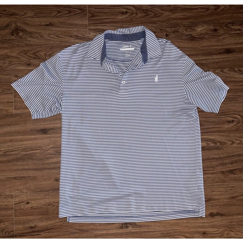 johnnie-O Polo Shirt Mens Large Blue White Stripe Prep-Formance Golf Performance